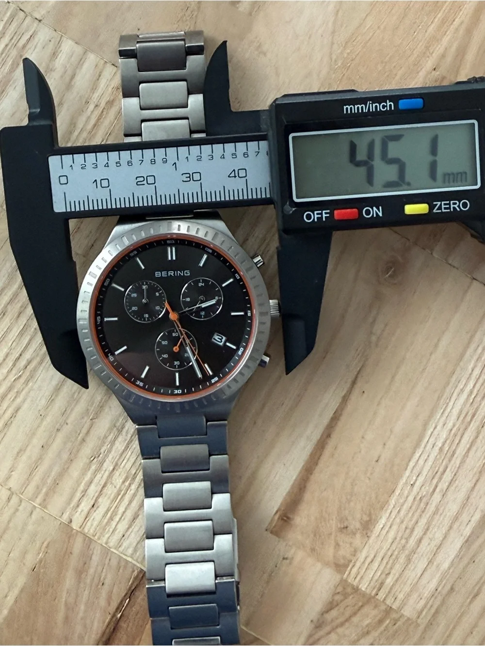 Bering Titanium Chronograph Mens Watch All Titanium Bracelet Case Black Dial